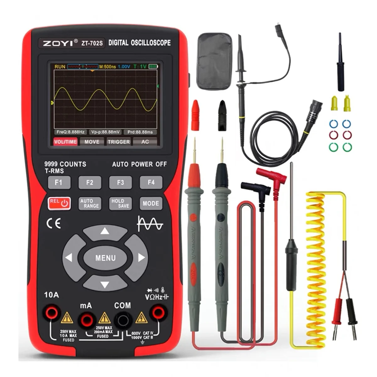 AA98 ZT702S Digital Oscilloscope Multimeter Transistor Tester 50MHz Bandwidth 280MS Sampling Rate Support Waveform Storage