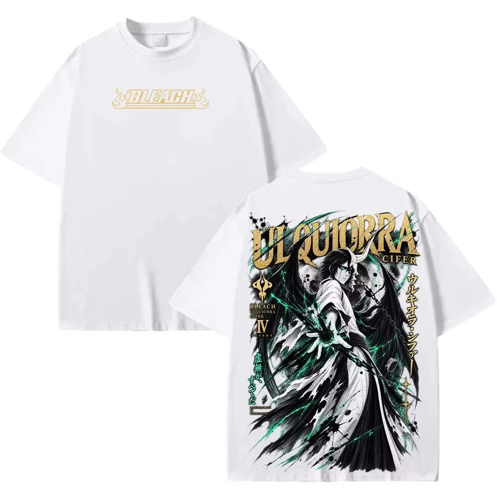 BLEACH Ulquiorra Cifer Anime Print Unisex Cotton T-Shirt, Vintage Manga Front Back Double Print Loose Short Sleeve Top T-Shirt