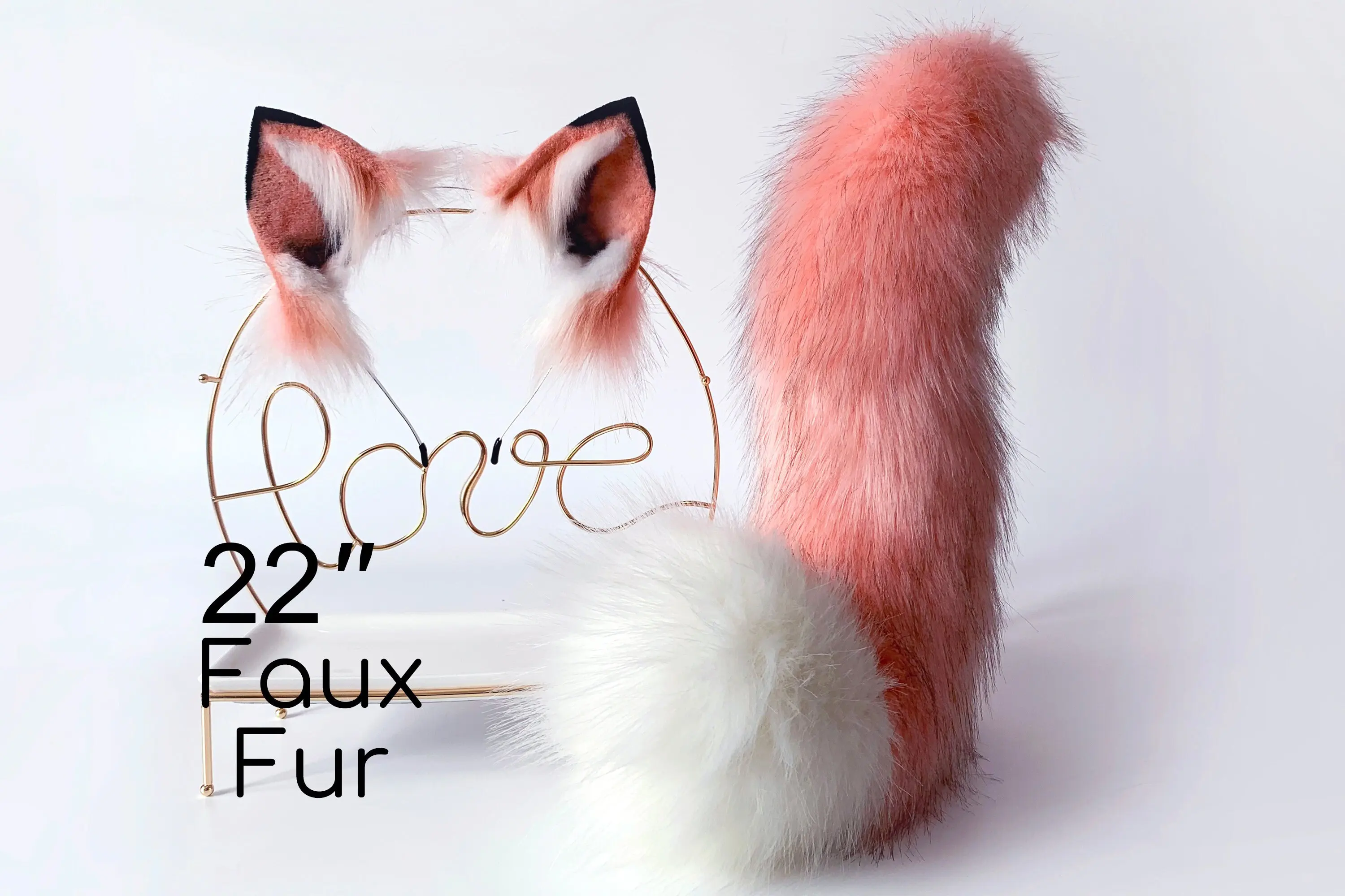 22-inch faux fur cute fox ears and tail, kitten ears and tail set, anime character cosplay ears and tail pet cosplay