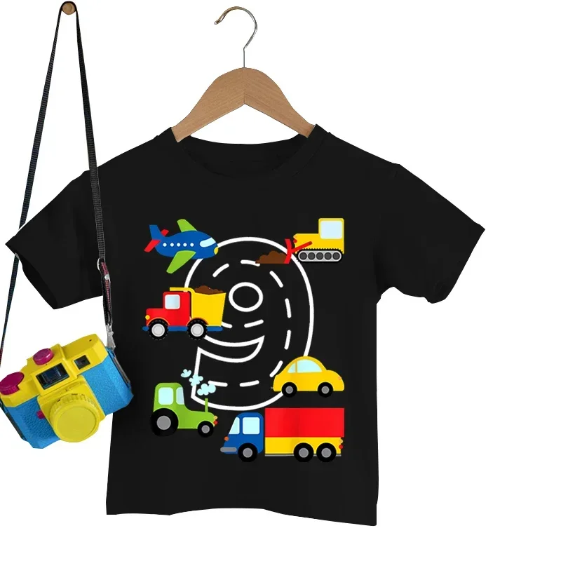 Digital Car Print 2022 New Brand Boys Girls ShortSleeve T-Shirts Cartoon Vehicle Pattern Hoodies Children\'s Solid Color Clothing