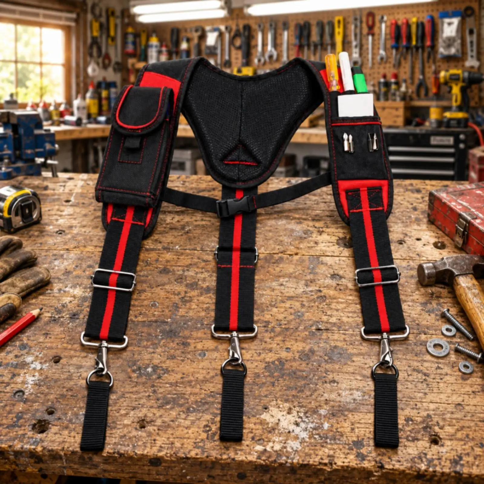 Red Y Shape Shoulder Strap 1680D Oxford Tool Bag Heavy Duty Work Tools Carrier for Men Electrician