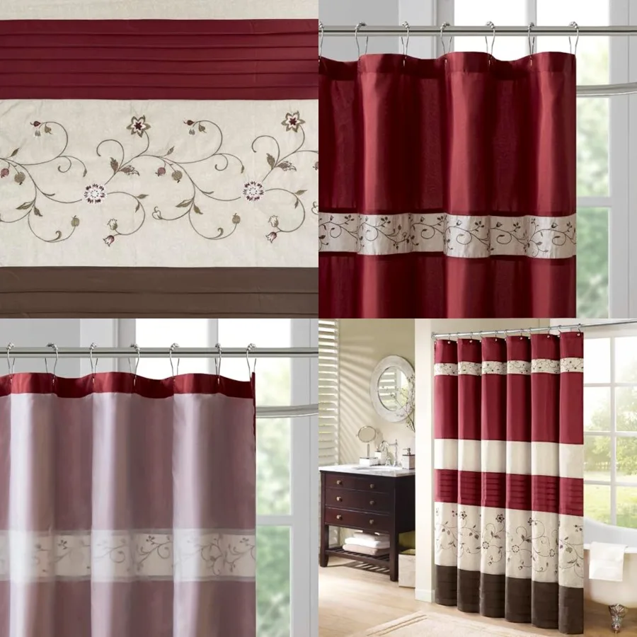 

Serene Flora Fabric Shower Curtain, mbroide Transitional Shower Curtains for Bathroom, 72 x 72