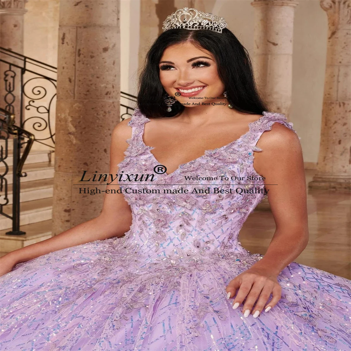 Robe de Quinceanera perlée à paillettes de luxe avec appliques à lacets, robe d'anniversaire personnalisée, robe de Rhéducative, Sweet 16, quoi que ce soit, 15 ans