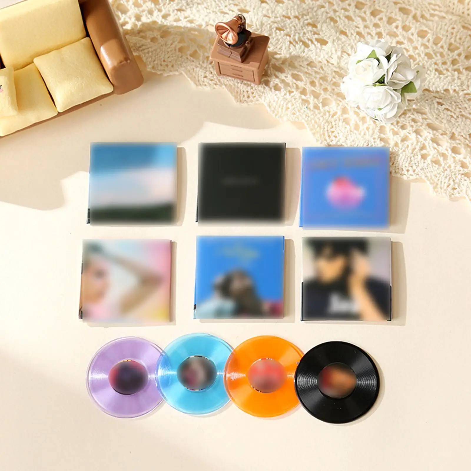 

Миниатюрные виниловые пластинки-имитации для кукольных домиков, миниатюрные предметы и украшения для декора кукольных домиков в масштабе 1:6