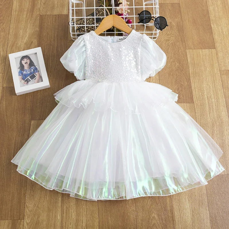 Vestido de pastel de malla para niñas, vestido de princesa con lentejuelas, tutú de manga abombada, vestido de fiesta de cumpleaños de moda para niños de 2 a 8 años, nuevo