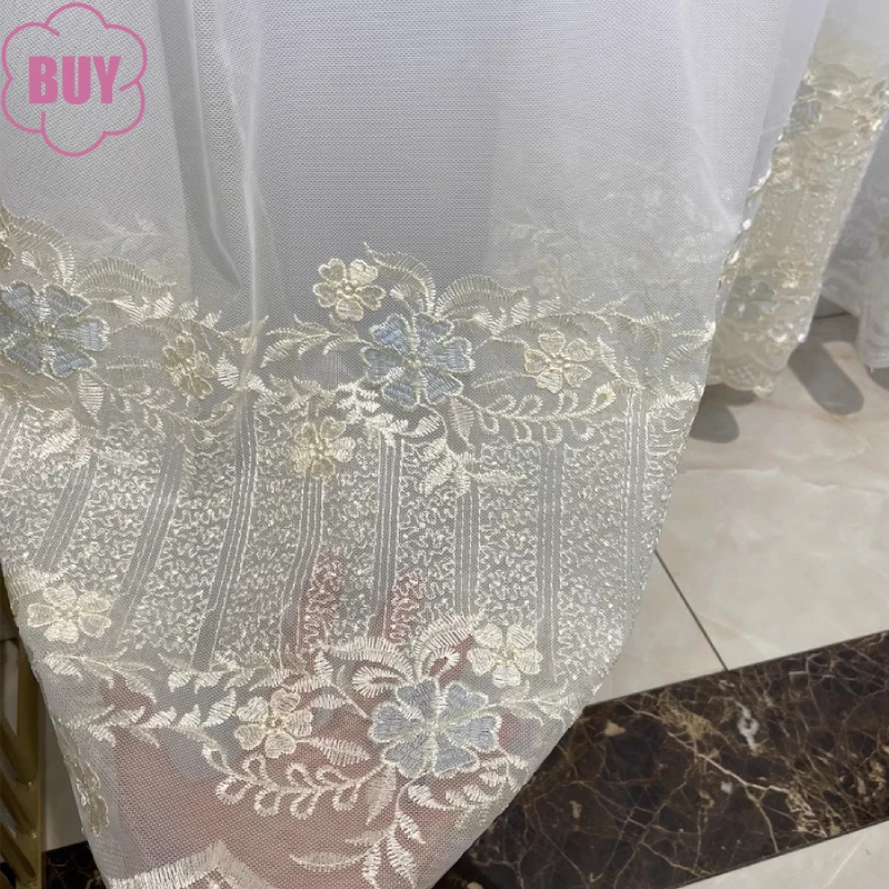 

Custom Embroidered Window White Screen Curtains for Living Room Bedroom French Window Balcony Bay Window Partition Curtain