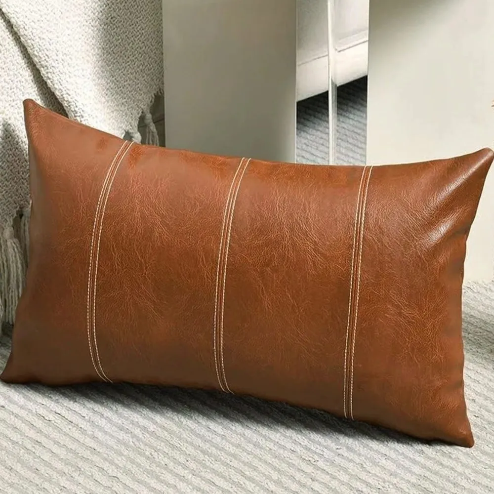 Waterproof PU Leather Throw Pillow Covers Zipper Style Minimalist Patchwork Pillow Cover Wear-resistant Smooth Pillow Case
