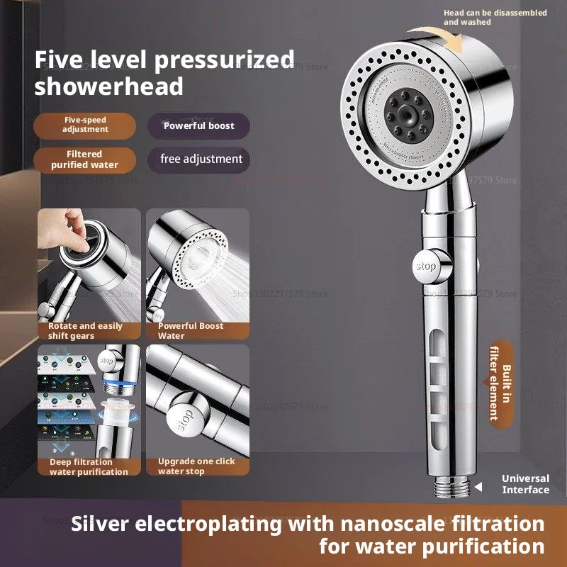 

5 Modes Spray Water Saving Shower Head ABS Handheld Spa Showerheads Large Flow Portable Bathroom Filter Shower Faucet Nozzle Set