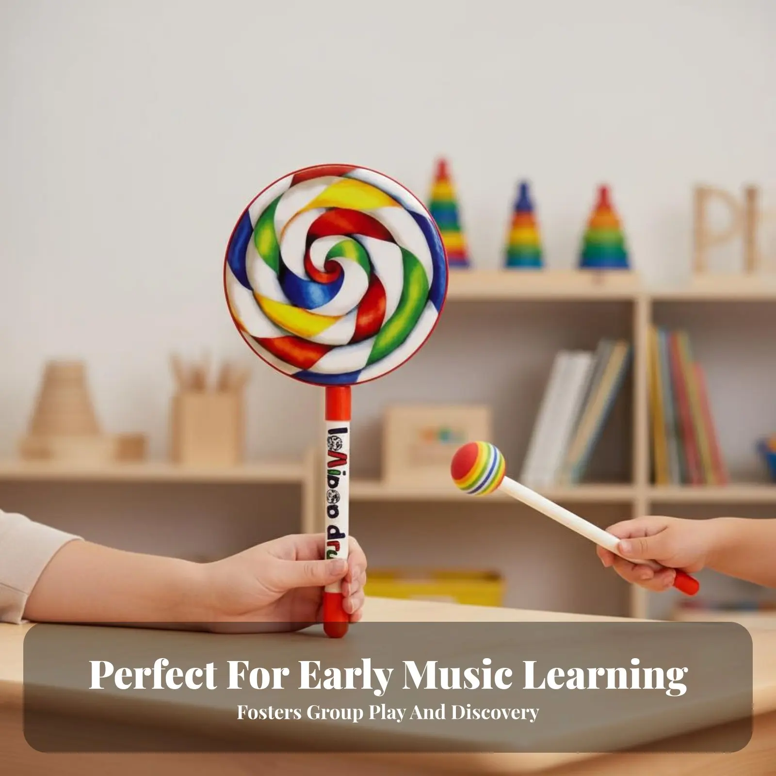 

candy-stick Drum Early Learning CandyShaped Drum Fun Shape Colorful Design for children, Preschoolers, Classroom, Playroom, Home