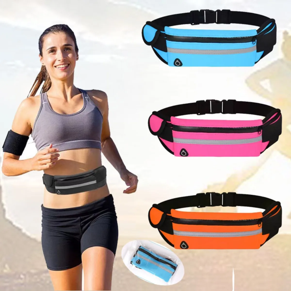 Waterproof Running Waist Pack, Adjustable Sports Fanny Pack with Water Bottle Holder for Hiking