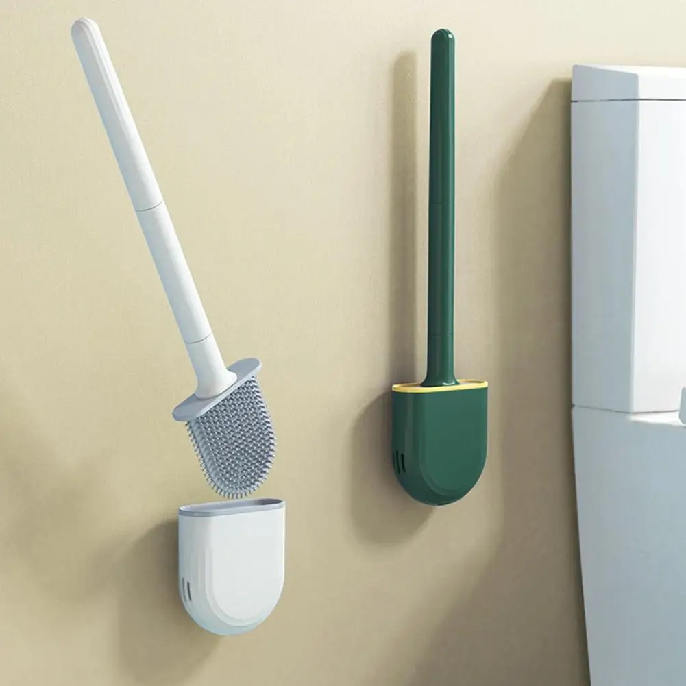 

HOT Silicone Toilet Brush With Holder No Dead Corner Cleaning Brush Wall-mounted Bathroom Squatting Toilet Silicon Toilet Brush