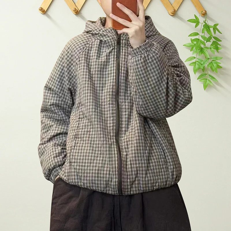 جديد وصول الشتاء المرأة عادية فضفاض منقوشة سستة طويلة الأكمام القطن سترات الفنون نمط مقنعين طوق الدافئة رشاقته معاطف B114 #1