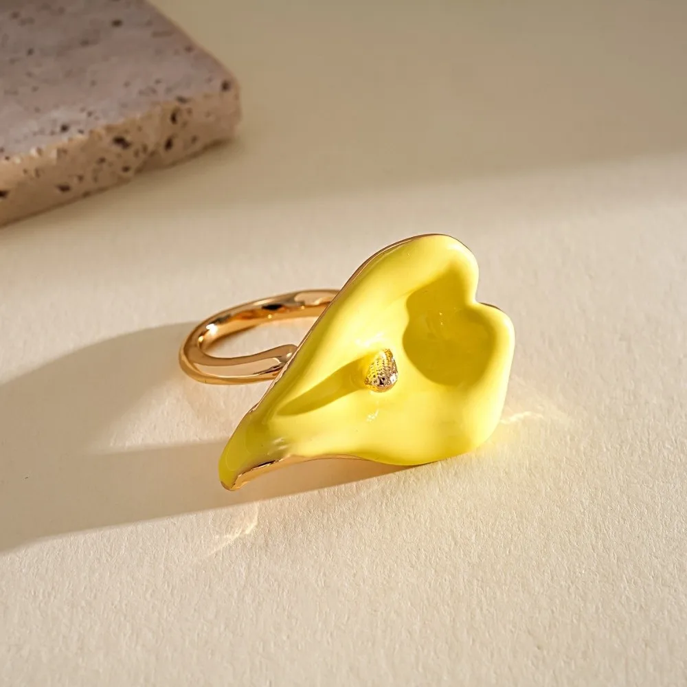 Vintage Adjustable Enamel Calla Flower Ring Metal Oil-dropped Finger Open Rings Colorful Geometric Opening Band Gifts