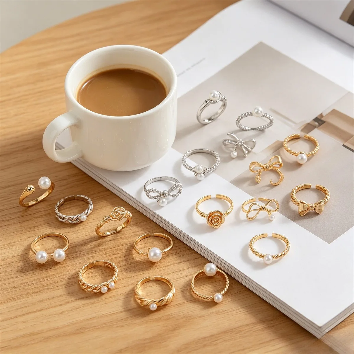 Brass Gold Plated Half Hole Bezel Open Ring Blank DIY Pearl Inlay Finger Ring Jewelry Findings