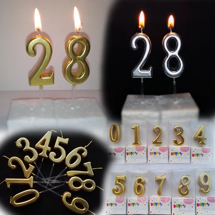 Golden number candle gold silver paint cake decoration 520 wedding celebration birthday one hundred days old birthday children