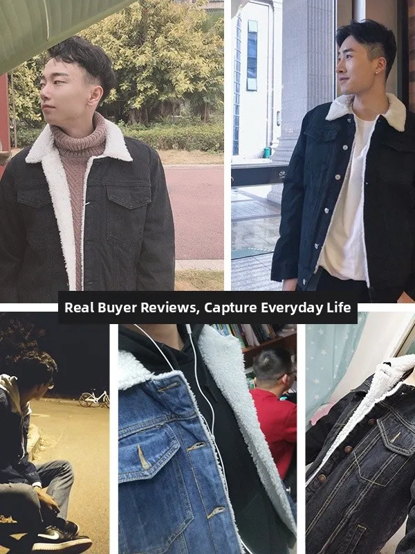 

Men's Winter Thiened Fce Denim Jaet Warm eepskin Lamb Velvet Loose Fit Cotton Jaet Trendy Autumn Winter Sle