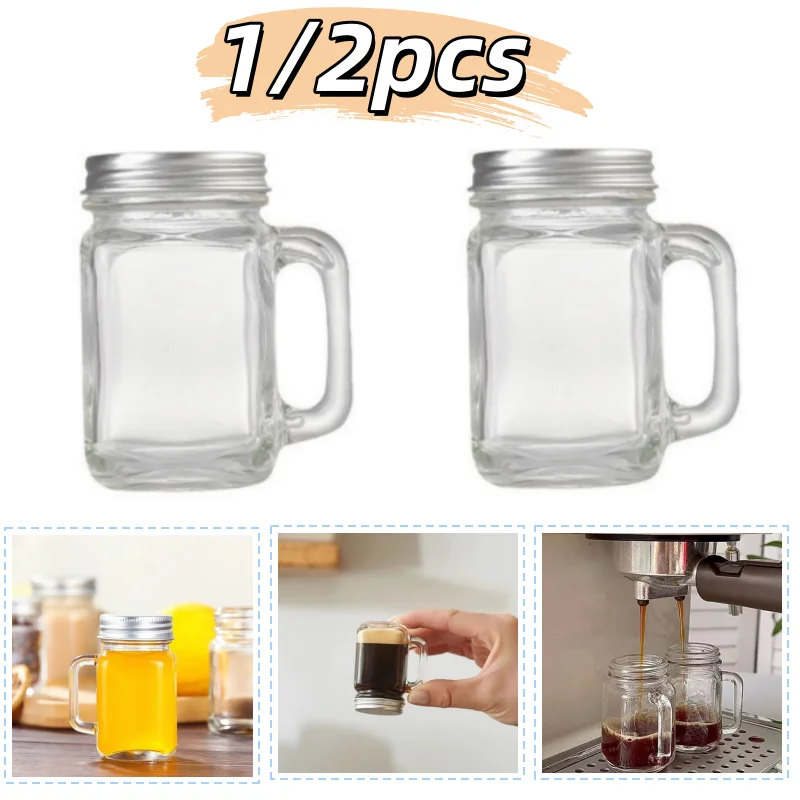 1/2 Uds Mini tarro Mason concentrado de café subembotellado tarros sellados jugo fiesta familiar con cubierta taza con mango portátil botella de vidrio