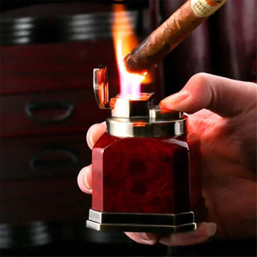 Four-fire Red Flame Gas Lighter Metal Gas Turbine Powerful Jet Windproof Open Flame Lighter Gift Cigar Accessories with Box