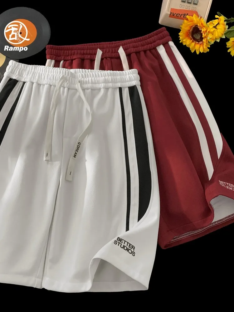 

Casual Striped ort Trousers for Men Summer Baskeall Sports Five-point Middle-length Pants Loose Fit Youth Vitali Polyes...