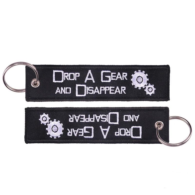 1PCS  Drop A Gear And Disappear LOGO KeyChain Key Ring For Motorcycle Car Scooters Tag Embroidery Key Fob Holder Key Rings