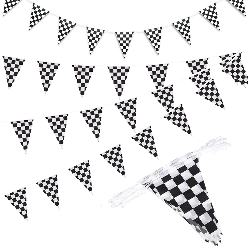 Hanging Pennant Black and White Checkered Flag Racing Banner for Nascar Theme Race Car Birthday Formula 1 Party Decoration Favor