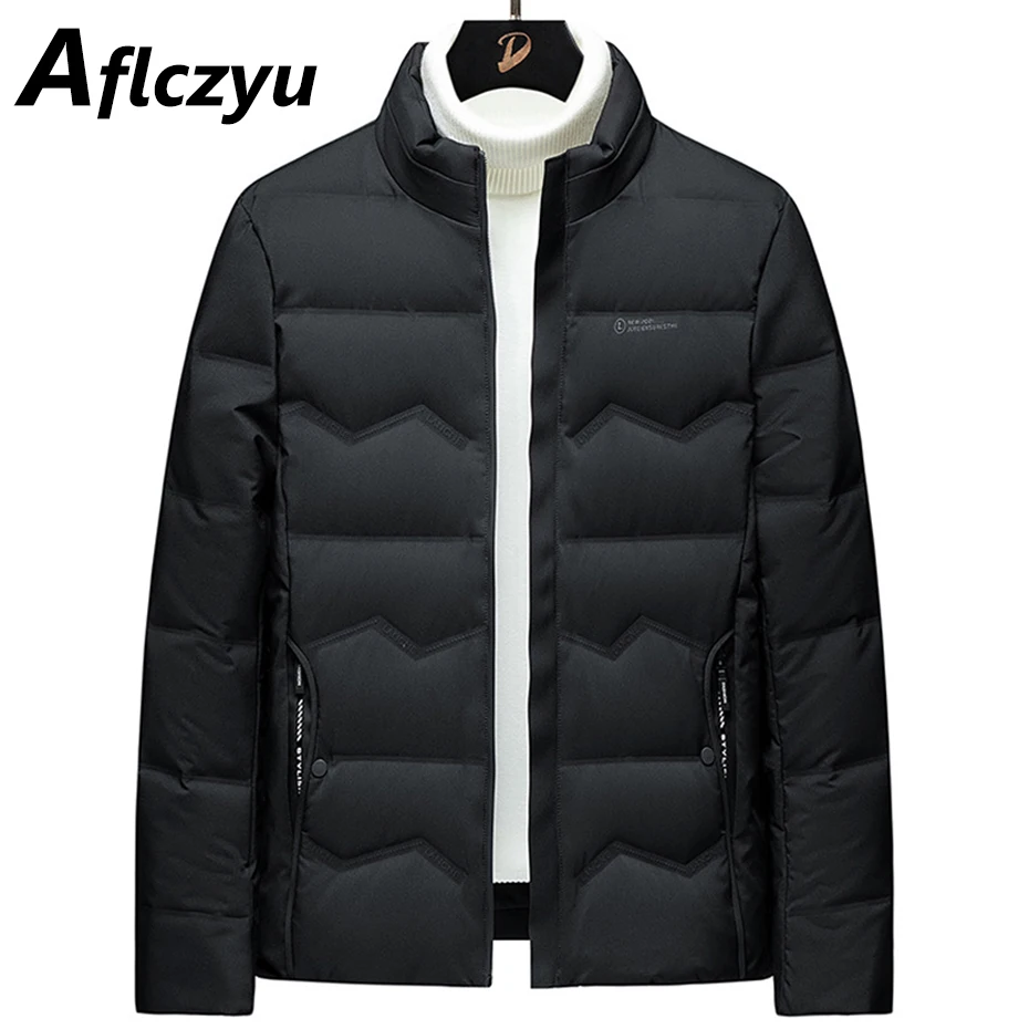 Down Jacket Men Winter Puffer Jacket Solid Color Coats Male Winter Stand Collar Down Coat Camping Jackets Black