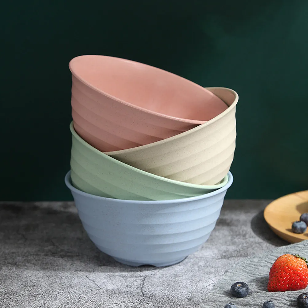 4Pcs Wheat Straw Food Bowls Multipurpose Stackable Shatter-Resistant Rice Bowls for Home Restaurant Serving Snacks and