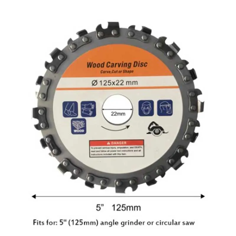 125 *22 mm 16 Tooth Grinding Woodworking Disc Grooving Machine Chains Disc Wood Carving Cutting Disc for 5 Inch Angle Grinder