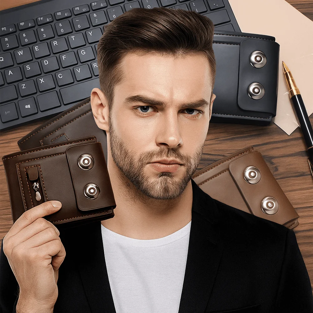 

Fashion PU Leather Men's Wallet Magnetic Buckle Solid Color Short Card Bag Large Capacity Anti-Theft Business Wallet Daily Use