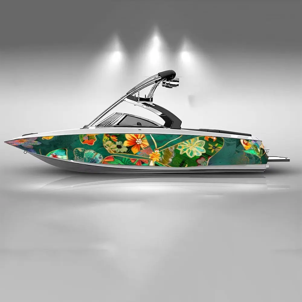 Green Butterfly Flower Plant Beautiful Charming Boat Sticker Vinyl Ship Pontoon Deck Boat Fishing Decorative Pontoon Boats Decal