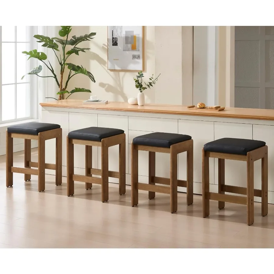 27-дюймовые барные стулья из искусственной кожи, набор из 2 табуретов-седла без спинки с мягкой подушкой, современный деревянный дом S