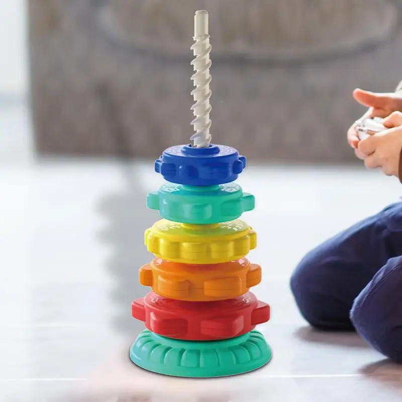 Spinner empilhador brinquedo arco-íris rotação pilha torre arco-íris rotação empilhamento brinquedo divertido e envolvente brinquedos de desenvolvimento cerebral para crianças 1-3