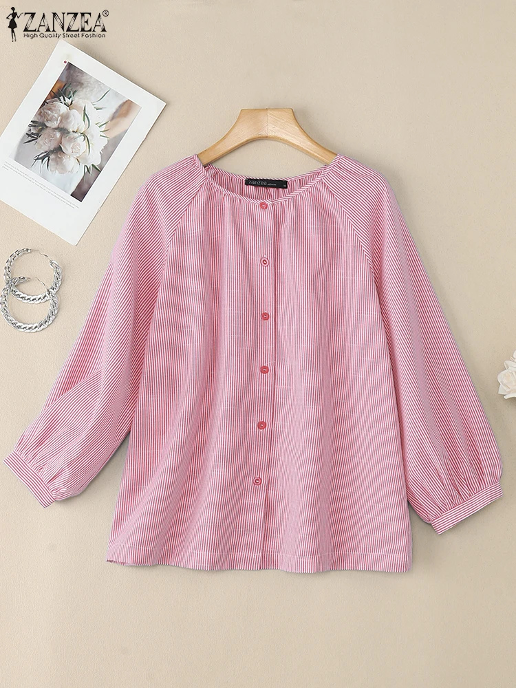 2025 ZANZEA Autunno Camicie a righe Top a maniche lunghe Donna elegante OL Camicetta da lavoro Bottoni casual Up Blusas Chemise femminile Oversize