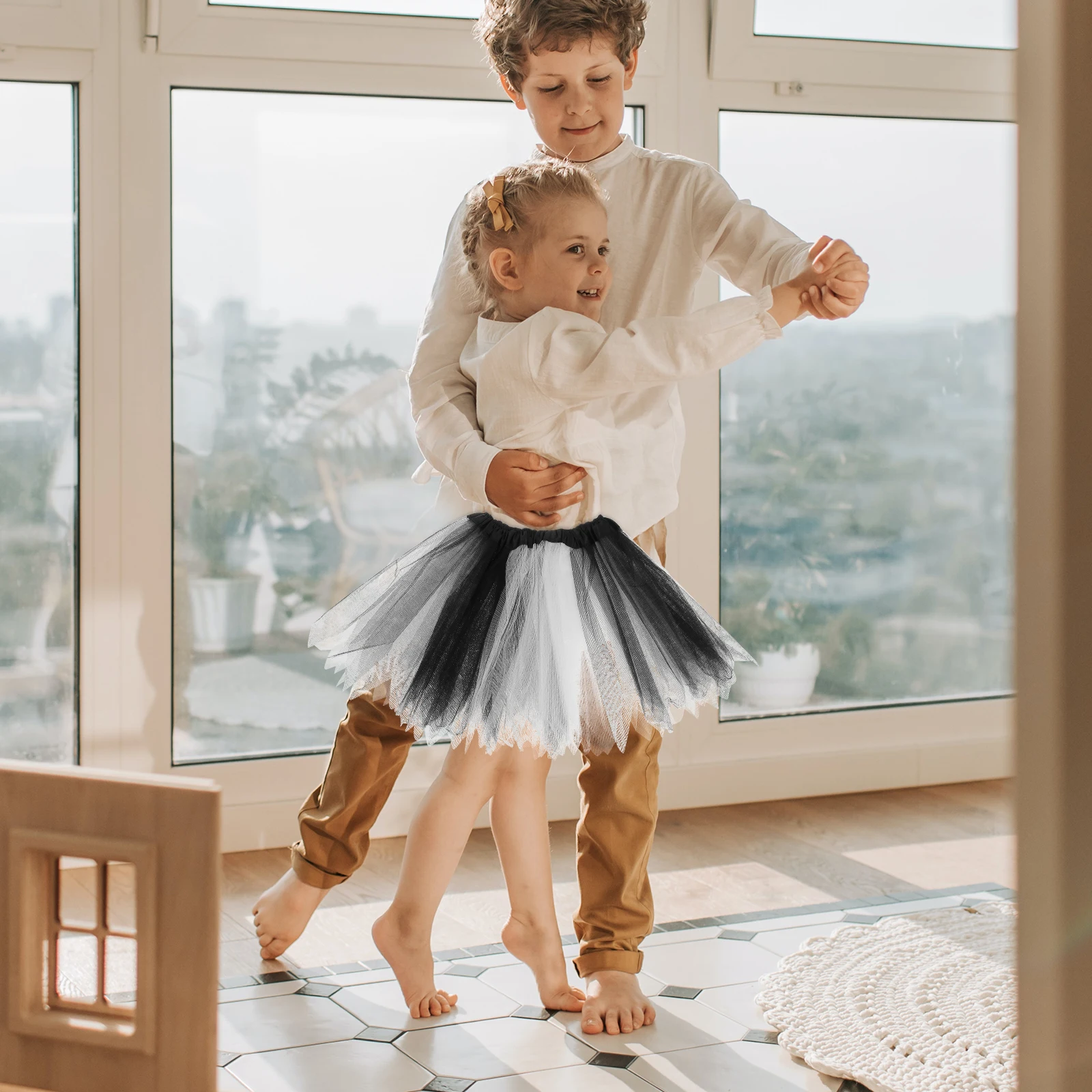 

1Pcs Tutu Skirt Black White Ballet Soft Polyester Dancing Skirt Kids Party Birthday Performance Party Costume Prop