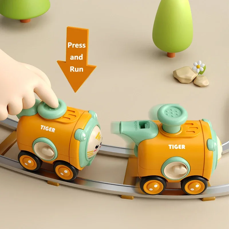 Children Toy Cartoon Inertia Train Press and Run Durable Car with Face Changing and Whistle Kids Gift for Boys Christmas Present