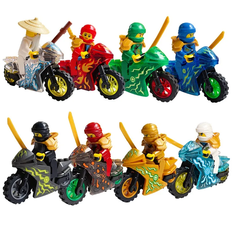 

Ninja riding motorcycle set crystal head building block doll toy