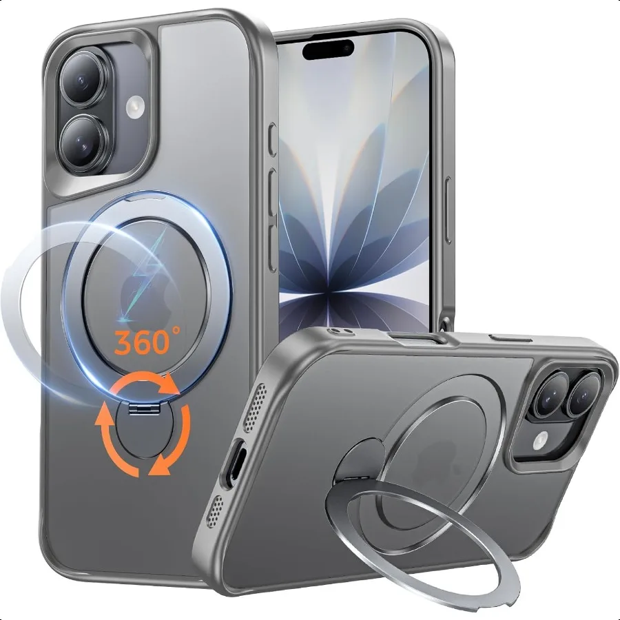 

Совместим с чехлом для iPhone 17, с магнитной подставкой на 360 градусов [Совместим с MagSafe] [Военная защита от падения] Противоударный полупрозрачный