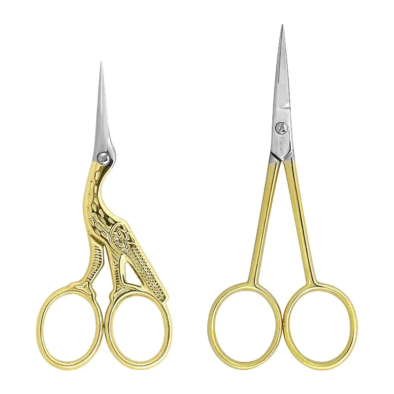 

3.5" and 4" Sewing Scissor Set, Embroidery, Stork, Stainless Steel, for Sewing and Crafting, Gold, 2-Pack