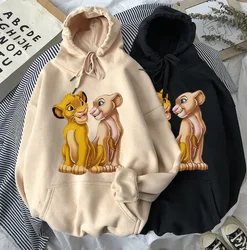 Cartoon The Lion King Simba Print Hoodie with Suede Hooded Winter Jacket for Men and Women Couple Sweatshirt Top