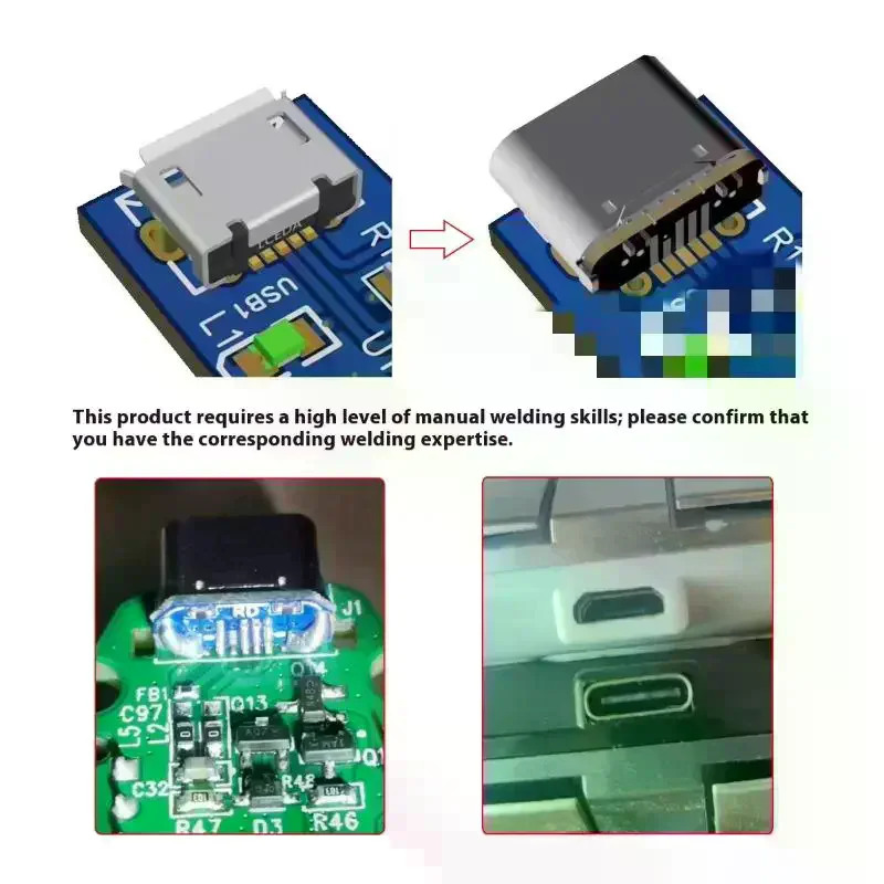 2Pcs Charging Port For PCB Soldering DIY Repair Adapter USB Connector Type C Female Jack 5Pin SMD SMT Type-C Socket