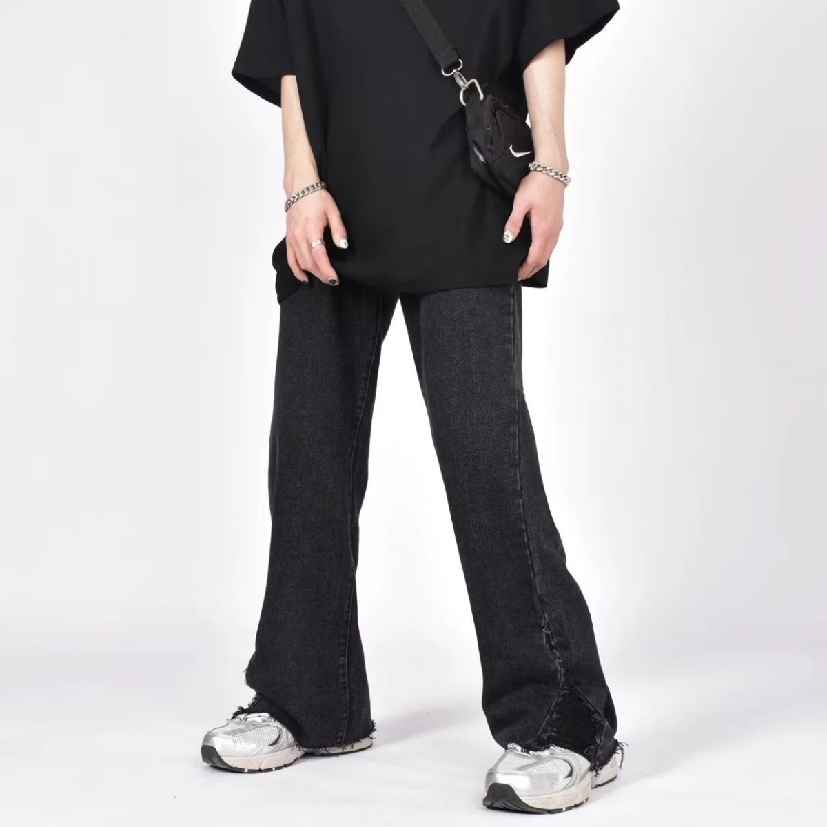 

Retro High Street Wide Leg Jeans Women's Floor Length Trousers Gradual Washed Straight Cut Jeans Hong Kong Style Jeans