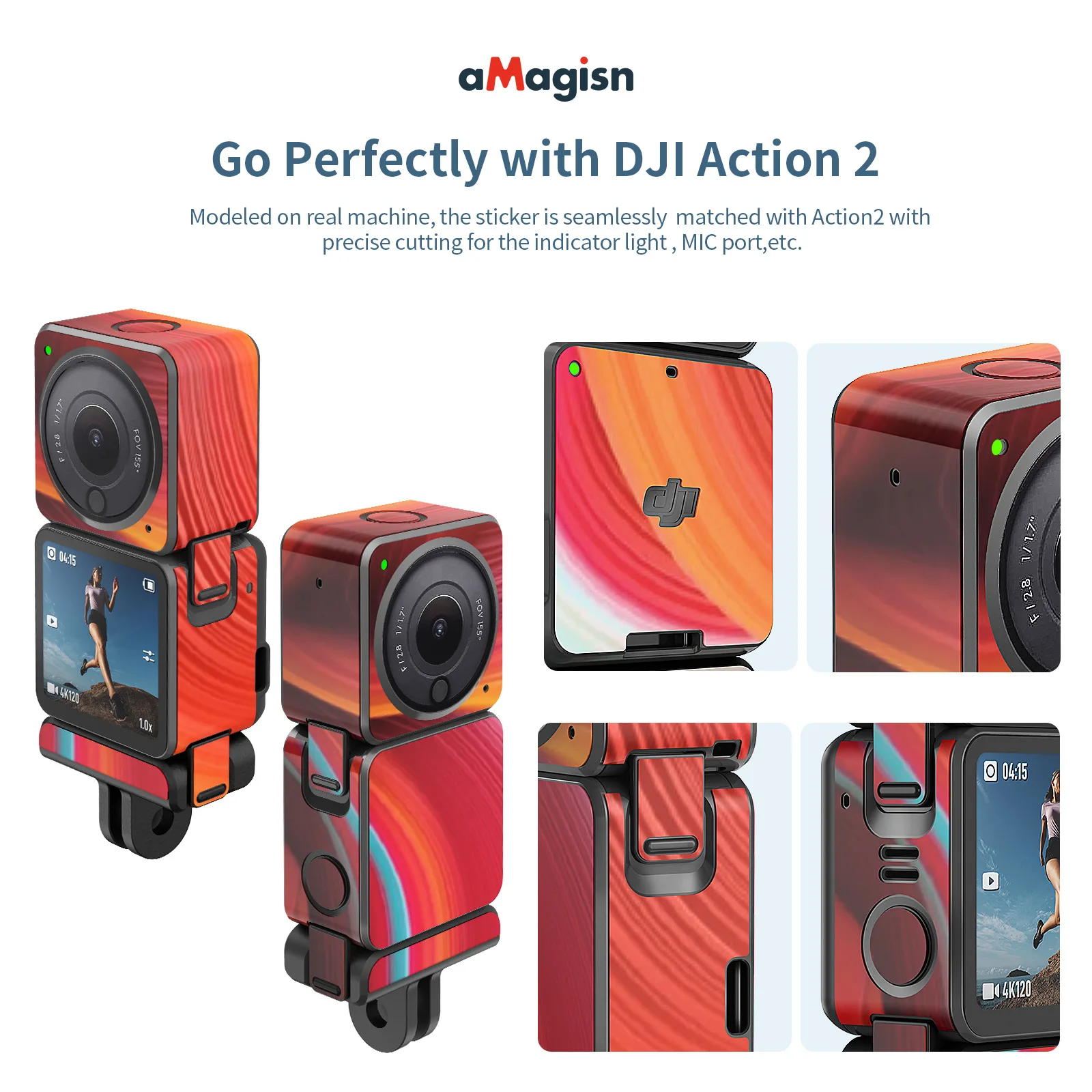 aMagisn For DJI Action2 Battery life dual screen body protection paper action 2 Anti-scratch body PVC protective sticker