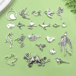 20pcs Antique Silvery Bird Design Charms Alloy Metal Pendants for DIY Bracelet Necklace Jewelry Making Accessories