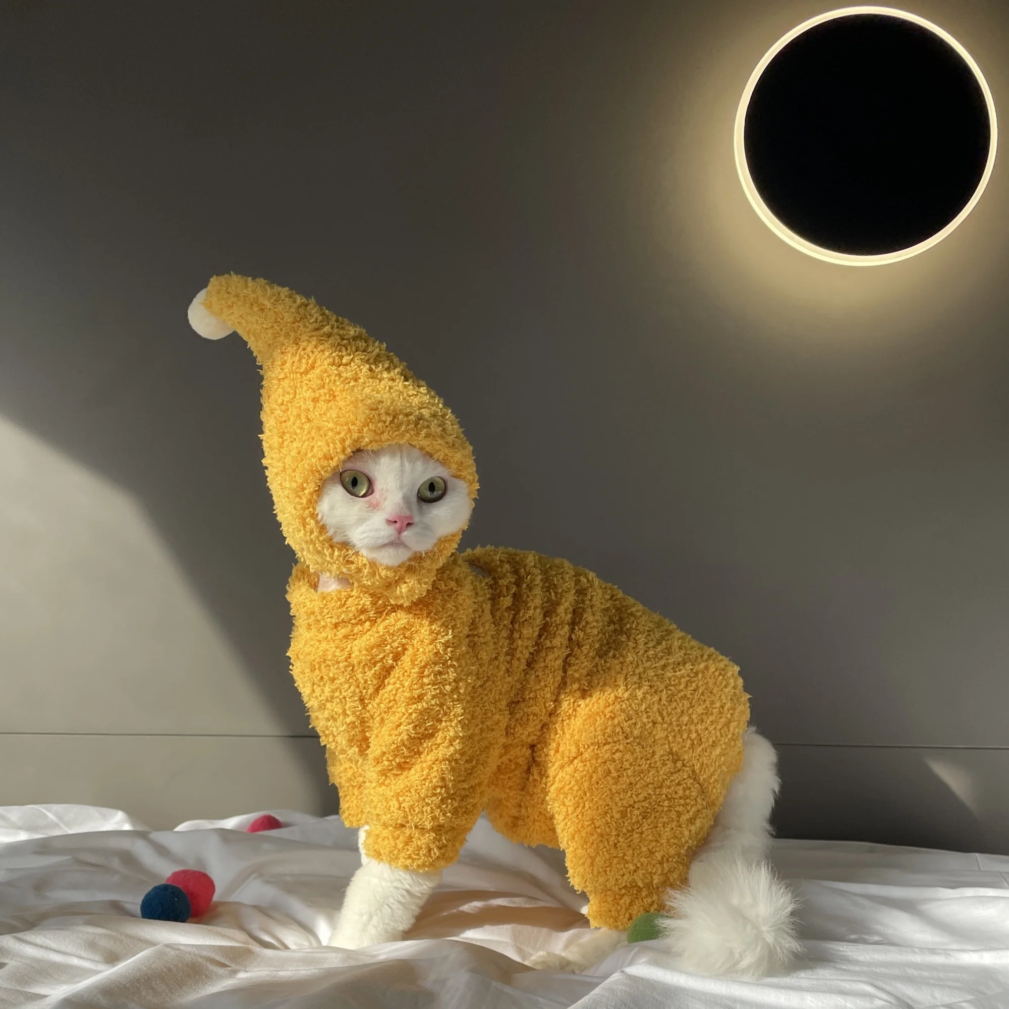 

Winter Warm Plush 4-legged Sweatshirt Hat Suit for Devon Rex in Winter Soft Yellow Red Sweater for Sphynx Cat Kittens Khaki Coat