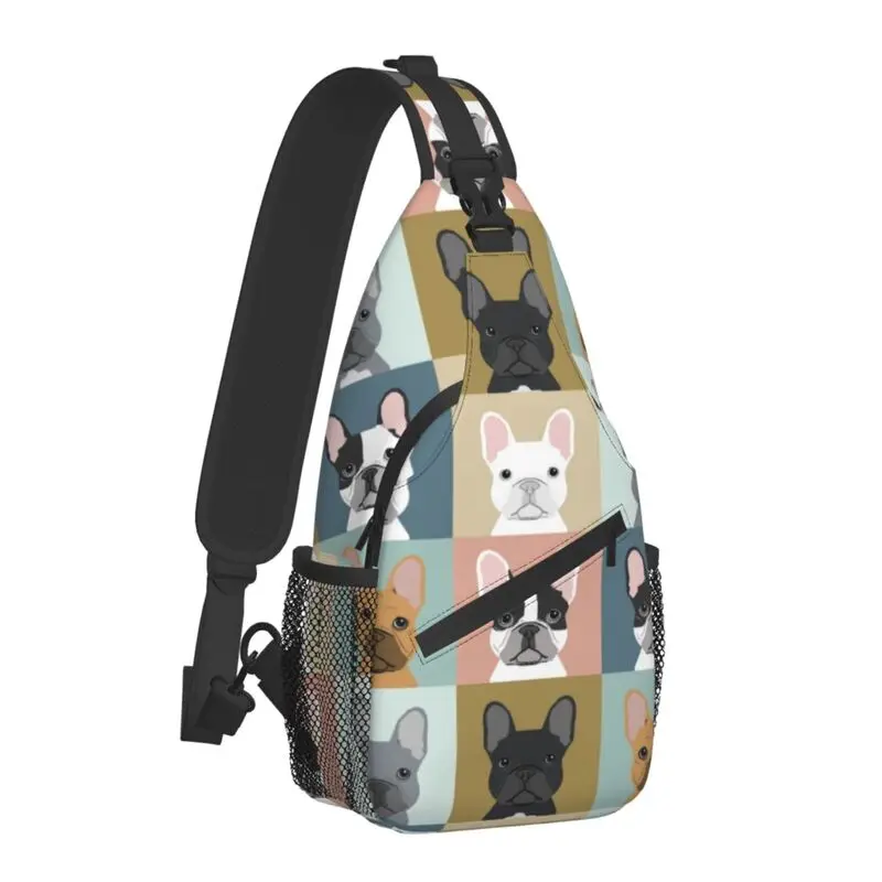 Cartoon French Bulldog Pattern Sling Crossbody Chest Bag Men Casual Frenchie Dog Lover Shoulder Backpack for Travel Cycling