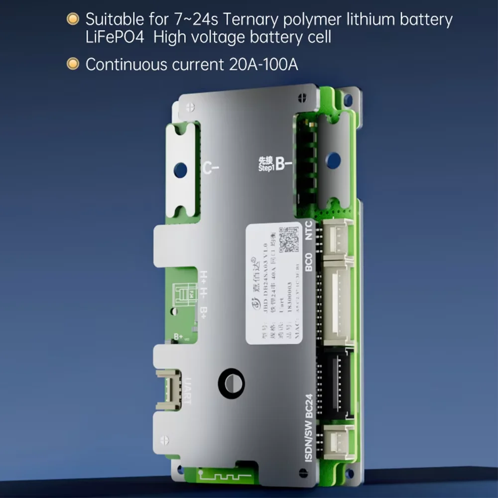 JBD BMS DB24SA03 Build-in BT 7S-24S 8S 9S 10S 11S 12S 13S 14S 15S 16S 20S 21S 24S 40A 50A 60A 80A Smart BMS LFP NMC UART Heating