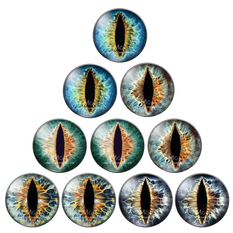 10pcs/lot 10mm/12mm/14mm/16mm/18mm/20mm/25mm Animal Cat Dragon Eyes Handmade Photo Round Glass Cabochons Jewelry Accessories