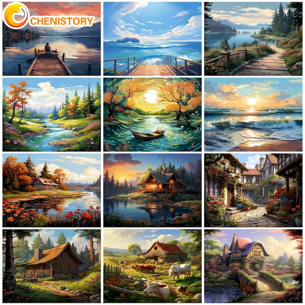 

CHENISTORY Painting By Numbers Scenery On Canvas Paint By Numbers Gift Painting Artwork For Adults Drawing By Numbers Home Decor