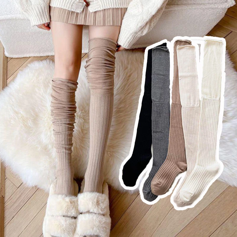 Splicing Women Over The Knee Long Socks Autumn Winter Stretchy Casual Student Warm Jk Stockings Fashion Thermal High Stocking