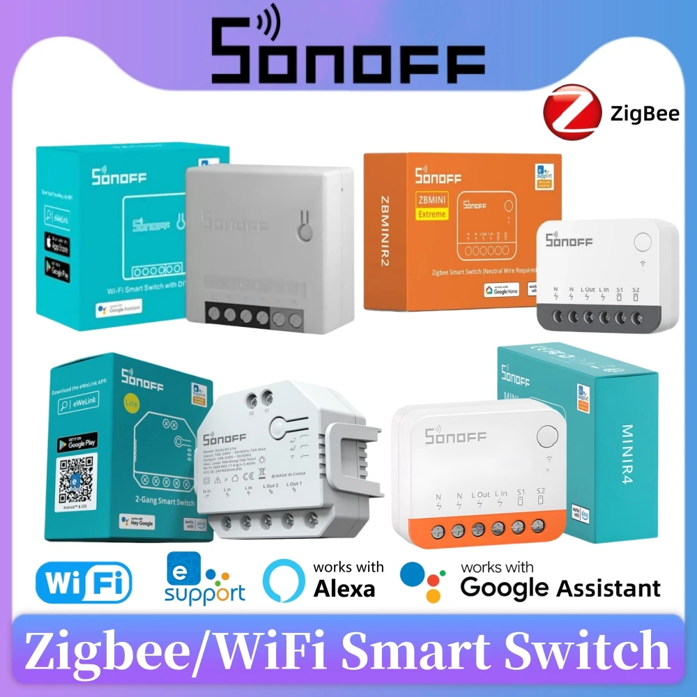 SONOFF ZigBee 3.0/WiFi Mini Smart Switch MINI R2/MINIR4/DUAL R3 lite/ZBMINIR2 Smart Home Automation Via EweLink Alexa Google